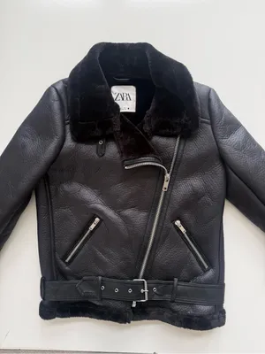 Zara Faux Leather/Fur Black Biker Jacket Size Small thumbnail 1