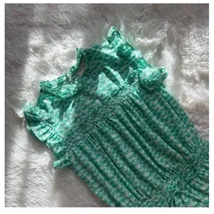 PINCH Womens Green White Printed Tiered Mini Dress Size S Smocked Ruffled Lined thumbnail 2