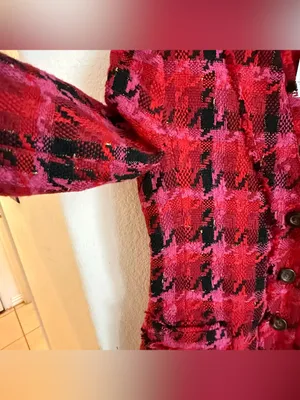 NWT Ann Taylor Womens Blazer Red Pink Tweed Houndstooth Size 4 thumbnail 6