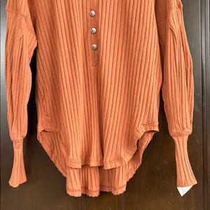 NWT Free People Movement Bella Layer Ribbed Henley Top Spiced Copper Generous XS thumbnail 10