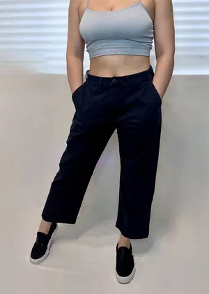 Abercrombie Straight Relaxed Crop Chino Pants - Navy - S thumbnail 1