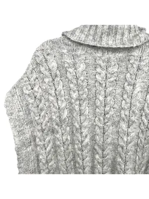 Joie Gray Cable Knit Cowl Neck Oversized Sweater Poncho Sleeveless Size Small thumbnail 5