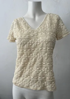 Worthington Vtg 90s Cottagecore top PM yellow popcorn Textured rustic western boho fairy thumbnail 1