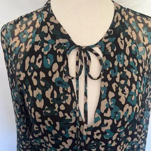 Tommy Hilfiger Maxi Dress 6 Dark Boho Y2K Whimsigoth Sheer Animal Print Tie Neck thumbnail 3