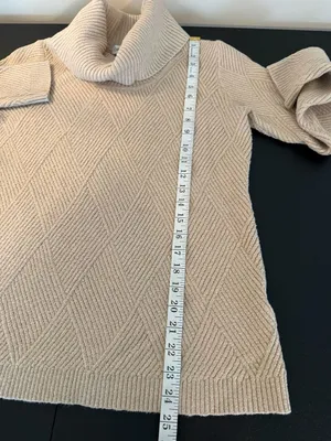 Calvin Klein Beige Herringbone Cowl Neck Knit Sweater S thumbnail 4