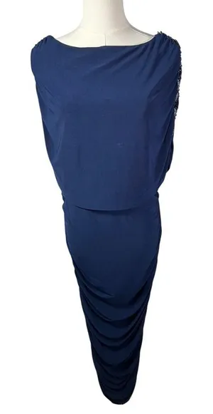 Midnight Velvet Womens Navy Blue Embellished Ruched Evening Gown‎ Dress Size 6 thumbnail 1
