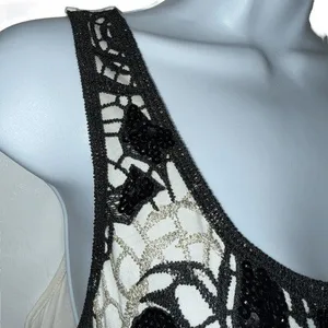 EXPRESS Black and Ecru Crochet Sequin Adorned Scalloped Hem‎ Top EUC Size Small thumbnail 4