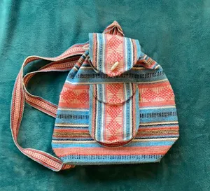 Vintage Baja bohemian surf striped blanket beach backpack drawstring bag OBX thumbnail 1