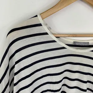 Zara Black White Striped Half Sleeve Scoop Top L thumbnail 4