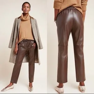 Anthropologie Ankle Pants Brown Faux Leather Drawstring Pockets Women's XS thumbnail 2