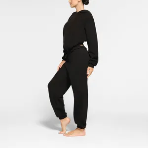 SKIMS COTTON FLEECE HOODIE, Black, Large, $80 thumbnail 3