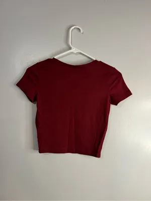 Wild Fable Burgundy V-Neck Short Sleeve Crop Top Size XS thumbnail 7