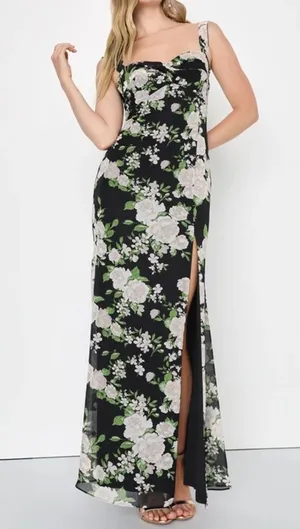 LULU’s Unforgettable Charm Black Floral Off-the-Shoulder Maxi Dress thumbnail 1