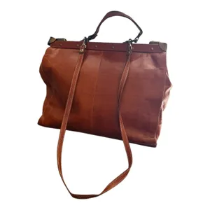 Vintage Brown Leather Frame Satchel Doctor Bag Braided Work Tote Shoulder Bag thumbnail 16