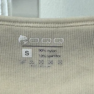 OQQ Ribbed Bodysuit Beige Square Neck Short Sleeve Stretch Small Minimalist thumbnail 7
