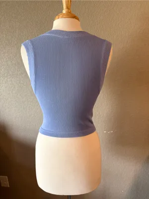 Unbranded Periwinkle Blue Ribbed Stretch Sleeveless Crop Tank Top thumbnail 2