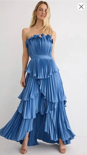 AMUR Dusk Blue Romantic Silhouette Cascading Tiers Strapless Janey Gown size 6 thumbnail 1