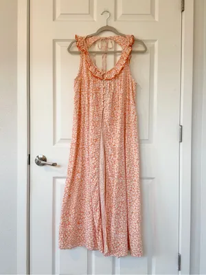 Anthropologie Sleeveless Ruffle Nap Dress in Orange Cottagecore Floral thumbnail 3