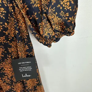 Lulus Graceful Impression Black and Orange Floral Print Midi Dress Satin S NWT thumbnail 10