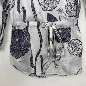 Custo Barcelona Tunic Womens Size 2 Gray Floral Bird Print Drawstring Waist Top thumbnail 4