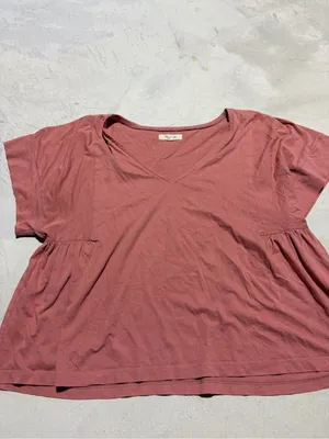 Madewell Pink Short Sleeve V-Neck Peplum Tee large thumbnail 2