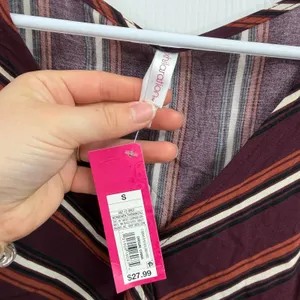 NEW‎ Xhilaration burgundy striped v-neck long sleeve casual mini faux wrap dress thumbnail 4