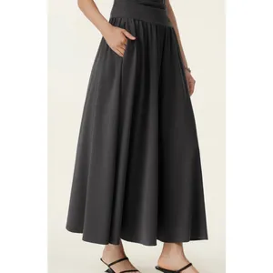 OGL Off White Pleated Midi Skirt Womens Size M Elastic Waist Flowy A Line thumbnail 4