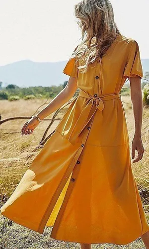 Simply Dresses Mustard Yellow Casual Short Sleeve Summer Dress thumbnail 1