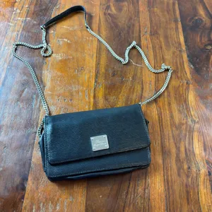 Lauren Ralph Lauren Black Textured Leather Chain Crossbody‎ Wallet Bag Silver thumbnail 3