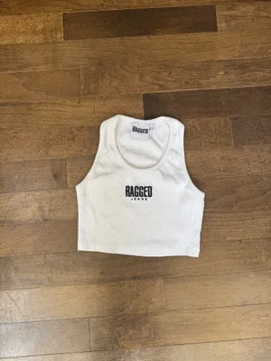 Ragged priest jeans white ribbed tank crop top embroidered logo thumbnail 2