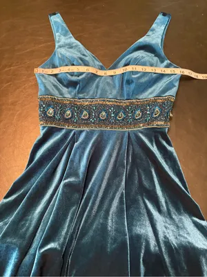 Lucci Lu V-Neck Teal Velvet Mini Dress with Beaded Waist size 4 NWT* thumbnail 7