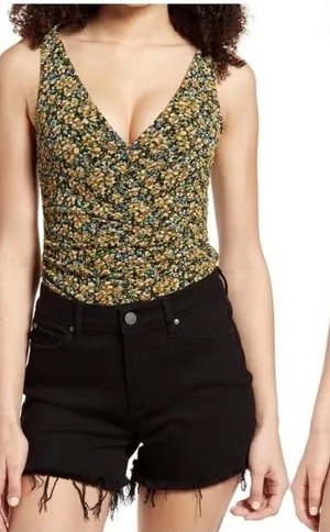Leith Floral Ruched Sleeveless One-Piece Bodysuit Plus Size 1X 1 Nordstrom v6x thumbnail 1
