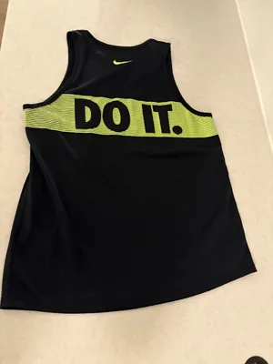 Nike Just Do It Graphic Tank Top Small Black Neon Green Dri-Fit 100% Polyester thumbnail 3