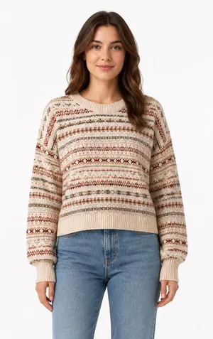American Eagle Fair Isle Cropped Sweater Women’s M thumbnail 1