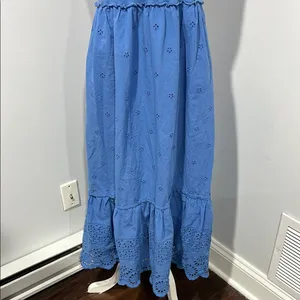 Betsey Johnson Federal Blue Smocked Embroidered Eyelet Midi Dress Sz Large thumbnail 6