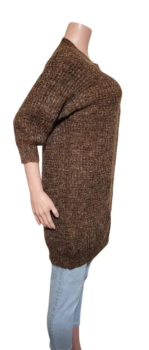 Pulp women's crew neck button-up 3/4 sleeved knit brown cardigan sweater M thumbnail 5