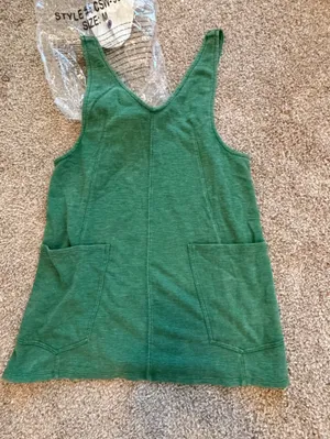 NIB Zenana textured overall mini dress with adjustable straps size medium sage thumbnail 6