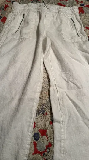 Athleta Cabo Linen Wide Leg Pants Womens 16 White Beach Pockets Drawstring thumbnail 1