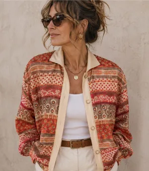 Oleg Cassini Vintage Silk Bomber Jacket Orange Geometric‎ Floral Print Small thumbnail 1