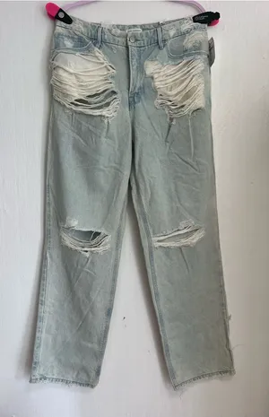Good American Pale Blue Ripped Boyfriend Jeans thumbnail 1