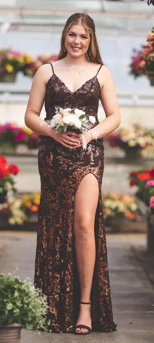 Jovani Brown Copper Prom Dress thumbnail 1