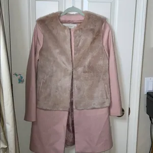 Zara pink wool peacoat faux fur blogger fave Small thumbnail 7