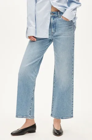 J.Crew 96 Slim Wide Leg Jeans Ankle Length Light Indigo Wash Size 31 thumbnail 1