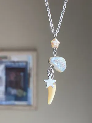 Handmade unique fairy funky Czechs glass beads mix necklace💚🌿 thumbnail 6