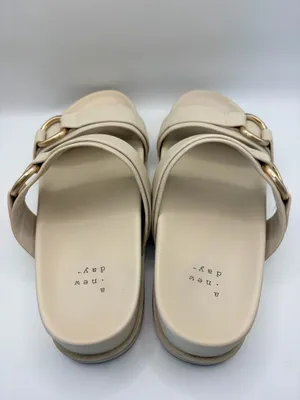 A New Day Women’s Cream Platform Slide Sandals Gold Ring Minimalist Y2K Chic 6.5 thumbnail 4