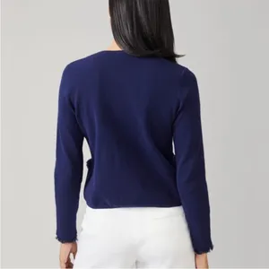 J. McLaughlin Marie Navy Blue Fringe Open Front Cardigan Sweater Pockets XL thumbnail 4