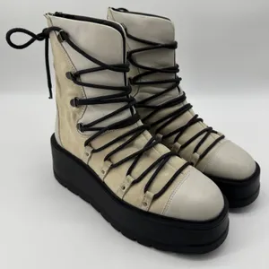 Free People Simone Platform Combat‎ Boots 38 Cream Leather Suede Zip Up Alt Goth thumbnail 4