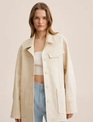 Mango NWT Oversized cotton jacket ECRU LARGE thumbnail 2