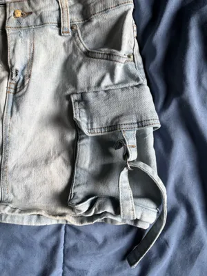 BBJ Los Angeles Denim Cargo Short Skirt Light Blue Pocket Strap Button Women's S thumbnail 4