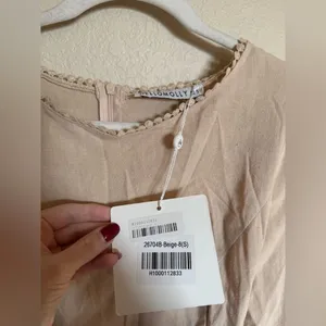 Hello Molly Follow My Lead Linen Mini Dress Sz Small‎ Beige Flare Sleeve NEW thumbnail 10